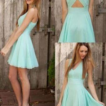 Blue homecoming dresses, Chiffon prom dresses, V-neck prom dresses, Short Prom Dress, Homecoming Dresses