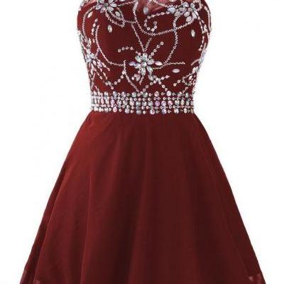 High-neck, Short, Charming, Open back, above knee prom dresses, Homecoming dresses
