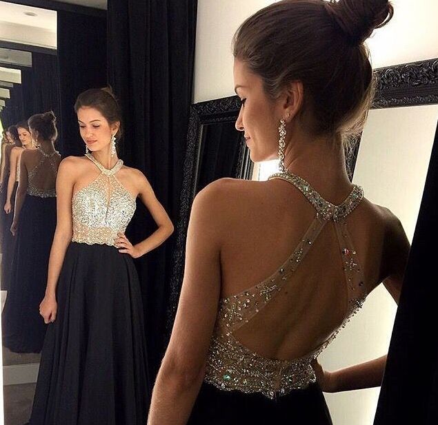 high neck backless gown