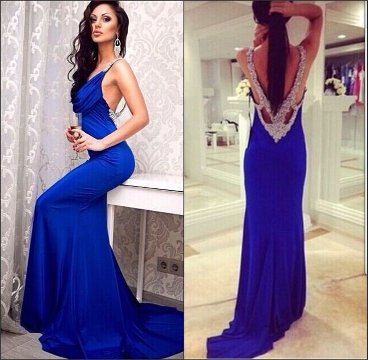 Sexy， V Neck， Beaded， Backless， Mermail， Fitted Royal， Blue Prom Dresses， Long Party E On Luulla 9524