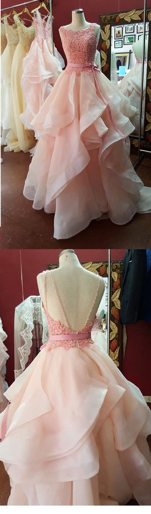 Pastel Pink, Primrose, Bridal Gown, Backless Prom Dresses, Pink