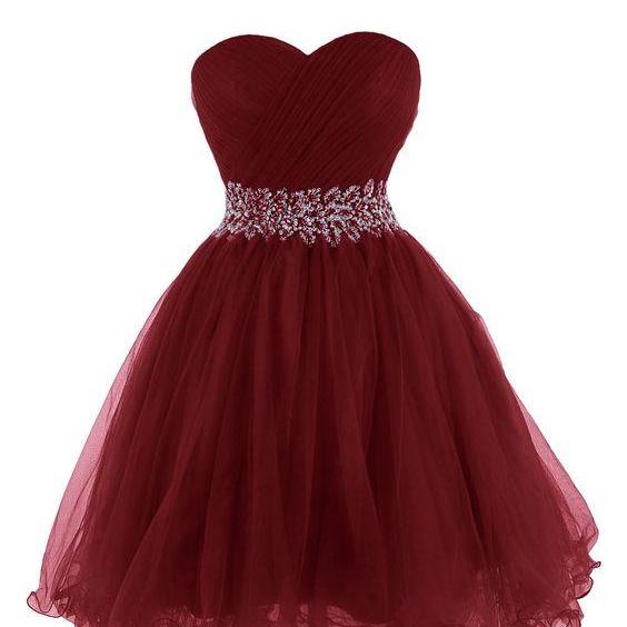 Ball Gown, Sweetheart, With Sash, Short, Mini, Backless, Prom Dress ...
