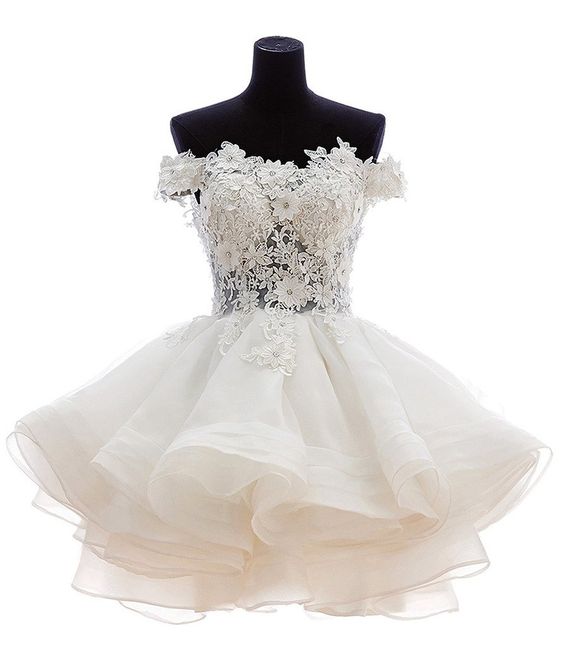 Lovely, Ball Gown, Off-Shoulder, Knee Length, Organza, Lace, Homecoming ...