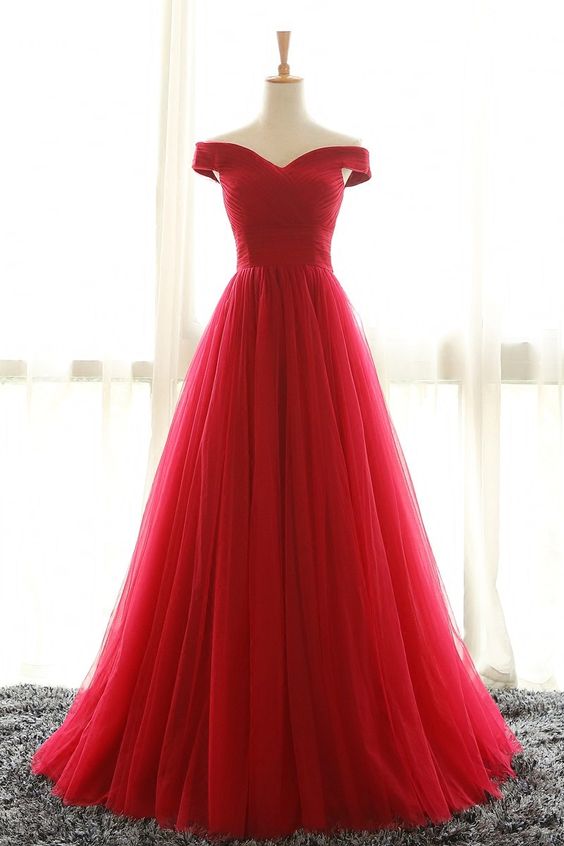 Ups0078, Full Length, Off Shoulder Sleeves, Red Bridesmaid Dresses